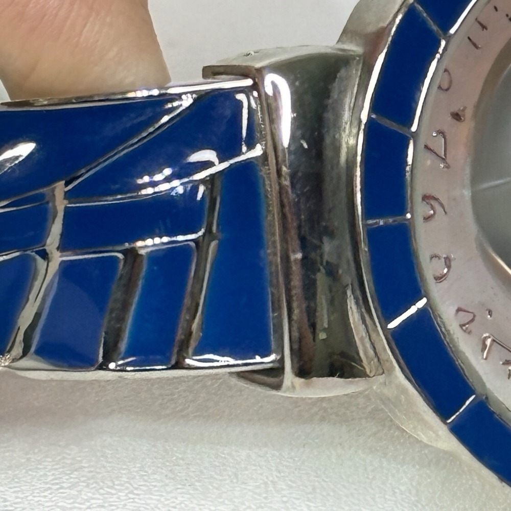 Open Cuff Womens Analog Watch Silver Tone Blue Oval Dial 6.5" Japan Movement - Picture 6 of 8